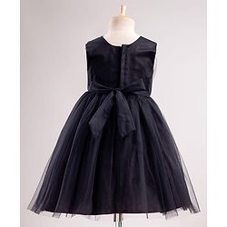 Babyhug Mesh Woven Sleeveless Solid Colour Party Dress with Sequined Bow Detailing - Black