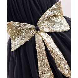 Babyhug Mesh Woven Sleeveless Solid Colour Party Dress with Sequined Bow Detailing - Black
