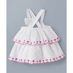 Babyhug Cotton Woven Sleeveless Top with Floral Embroidery & Bow Applique - Multicolor