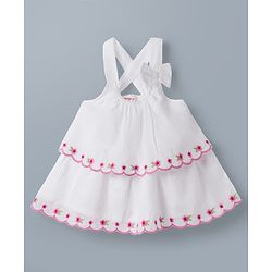 Babyhug Cotton Woven Sleeveless Top with Floral Embroidery & Bow Applique - Multicolor