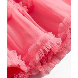 Babyhug Single Jersey Knit Half Sleeves Frock with Bow Applique & Embroidery - Coral