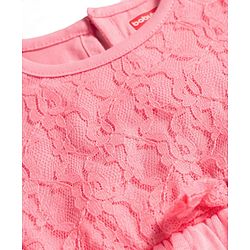 Babyhug Single Jersey Knit Half Sleeves Frock with Bow Applique & Embroidery - Coral