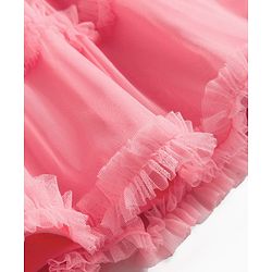 Babyhug Single Jersey Knit Half Sleeves Frock with Bow Applique & Embroidery - Coral