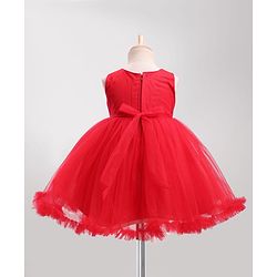 Babyhug Woven Sleeveless Party Dress with Sequin Yoke & Bow Applique - Red