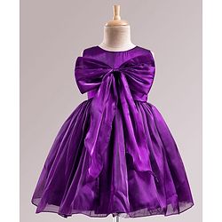 Babyhug T-issue Woven Sleeveless Solid Colour Fit & Flared Party Dress with Bow Applique - Purple