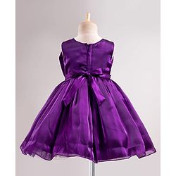 Babyhug T-issue Woven Sleeveless Solid Colour Fit & Flared Party Dress with Bow Applique - Purple