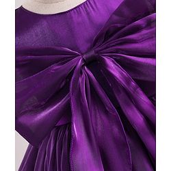Babyhug T-issue Woven Sleeveless Solid Colour Fit & Flared Party Dress with Bow Applique - Purple