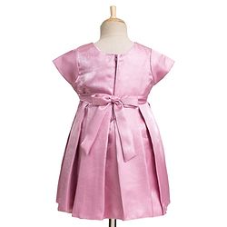 Babyhug Satin Woven Half Puff Sleeves Glass Nylon Fit & Flare Party Dress with Yoke Pleating & Bow - Pink