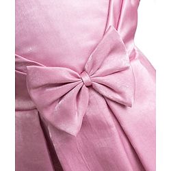 Babyhug Satin Woven Half Puff Sleeves Glass Nylon Fit & Flare Party Dress with Yoke Pleating & Bow - Pink