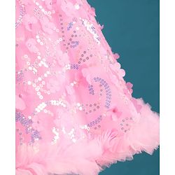 Babyhug Mesh Woven Cap Sleeves Party Dress With Floral Applique & Sequin Detailing - Dark Pink