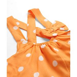 Babyhug Cotton Woven Sleeveless Top with Polka Dot Print & Bow Applique - Multicolor