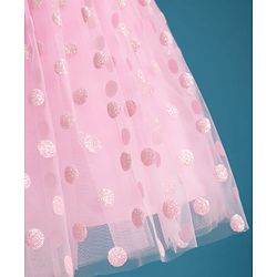 Babyhug Mesh Woven Cap Sleeves Foil Printed Party Dress With Floral Corsage - Light Pink