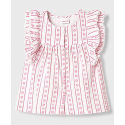 Babyhug 100% Cotton Woven Frill Sleeves Top With Floral Print - Multicolor