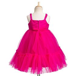 Babyhug Mesh Woven Sleeveless Party Dress With Sequin Bow Applique - Dark Pink