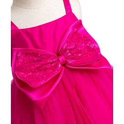 Babyhug Mesh Woven Sleeveless Party Dress With Sequin Bow Applique - Dark Pink