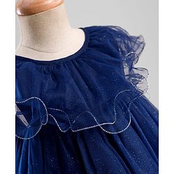 Babyhug Mesh Woven Sleeveless Solid Party Dress With Frill Detailing - Navy Blue