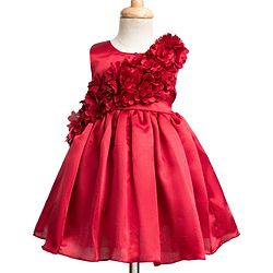 Babyhug Satin Woven Sleeveless Party Dress with Floral Corsage - Red