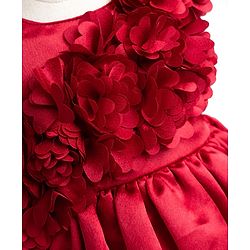 Babyhug Satin Woven Sleeveless Party Dress with Floral Corsage - Red