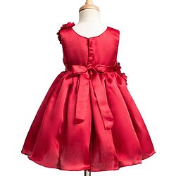 Babyhug Satin Woven Sleeveless Party Dress with Floral Corsage - Red