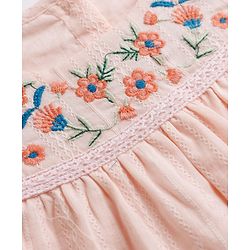 Babyhug 100% Cotton Knit Sleeveless Floral Embroidered Top - Peach