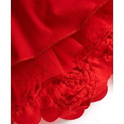 Babyhug Mesh Woven Cap Sleeves Yoke Pleated Party Dress With Floral & Bow Applique - Red