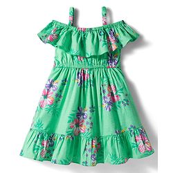 Babyhug Single Jersey Knit Frill Sleeves Floral Printed Frock - Sea Green