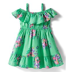 Babyhug Single Jersey Knit Frill Sleeves Floral Printed Frock - Sea Green