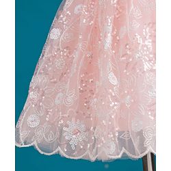 Babyhug Mesh Woven Sleeveless Party Dress With Floral Corsage & Sequin Detailing - Peach