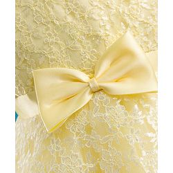 Babyhug Mesh Woven Sleeveless Floral Embroidered 5 Layer Tiered Party Dress with Satin Bow Applique - Yellow