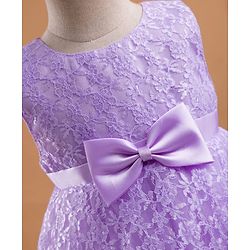 Babyhug Mesh Woven Sleeveless Floral Embroidered 5 Layer Tiered Party Dress with Satin Bow Applique - Yellow