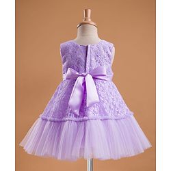 Babyhug Mesh Woven Sleeveless Floral Embroidered 5 Layer Tiered Party Dress with Satin Bow Applique - Yellow
