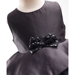 Babyhug Premium Satin Woven Sleeveless 5 Layered Party Frock with Sequins Bow Applique - Black