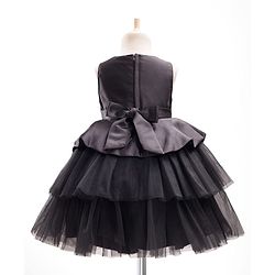 Babyhug Premium Satin Woven Sleeveless 5 Layered Party Frock with Sequins Bow Applique - Black