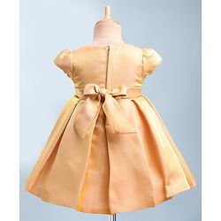 Babyhug Premium Satin Woven Cap Sleeves 5 Layers Solid Color Party Dress with Waist Belt Detailing - Cream