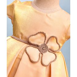 Babyhug Premium Satin Woven Cap Sleeves 5 Layers Solid Color Party Dress with Waist Belt Detailing - Cream