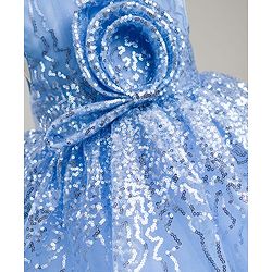 Babyhug Glitter Mesh Woven Sleeveless Party Dress With Sequin Detailing & Bow Applique - Light Blue