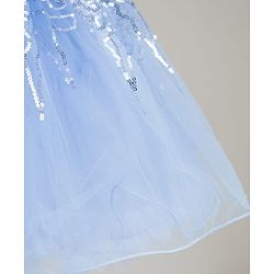 Babyhug Glitter Mesh Woven Sleeveless Party Dress With Sequin Detailing & Bow Applique - Light Blue