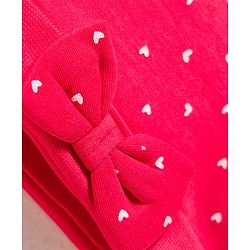 Babyhug 100% Cotton Knit Cap Mittens & Booties with Heart Print & Bow Applique Red - Diameter 14 cm