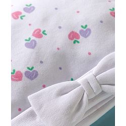 Babyhug 100% Cotton Interlock Knit Cap, Mittens & Booties Set With Strawberry Print & Bow Applique White & Pink - Diameter 9.5 cm