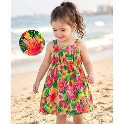 Babyhug Cotton Woven Sleeveless Frock With Floral Print - Multicolor