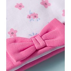Babyhug 100% Cotton Knit Cap, Mittens & Booties Set with Floral Print White & Pink - Diameter 15 cm
