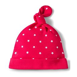 Babyhug 100% Cotton Knit Cap, Mittens & Booties Set with Star Print Red - Diameter 10.5 cm