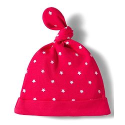 Babyhug 100% Cotton Knit Cap, Mittens & Booties Set with Star Print Red - Diameter 10.5 cm