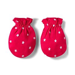 Babyhug 100% Cotton Knit Cap, Mittens & Booties Set with Star Print Red - Diameter 10.5 cm