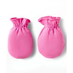 Babyhug 100% Cotton Interlock Knit Cap, Mittens & Booties Set With Cutie Print Pink - Diameter 10 cm