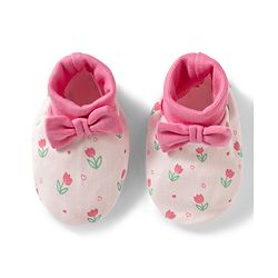 Babyhug 100% Cotton Knit Mittens & Booties Set with Floral Print & Bow Applique - Multicolor