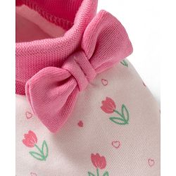 Babyhug 100% Cotton Knit Mittens & Booties Set with Floral Print & Bow Applique - Multicolor