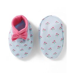 Babyhug 100% Cotton Knit Mittens & Booties Set with Floral Print & Bow Applique - Multicolor