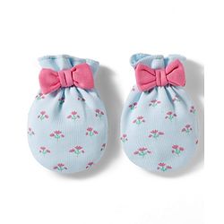 Babyhug 100% Cotton Knit Mittens & Booties Set with Floral Print & Bow Applique - Multicolor