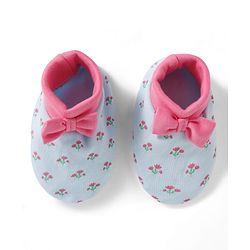 Babyhug 100% Cotton Knit Mittens & Booties Set with Floral Print & Bow Applique - Multicolor